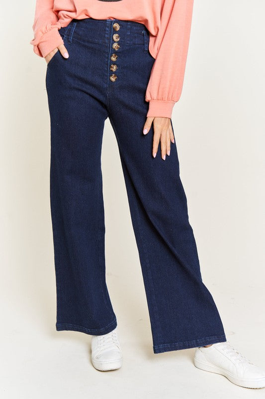 Katrin High Waisted Button Wide Leg Jeans,