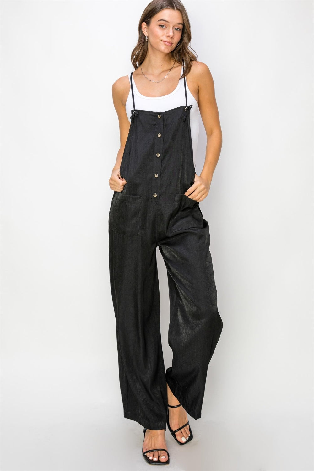 Wyn Half Button Sleeveless Straight Jumpsuit