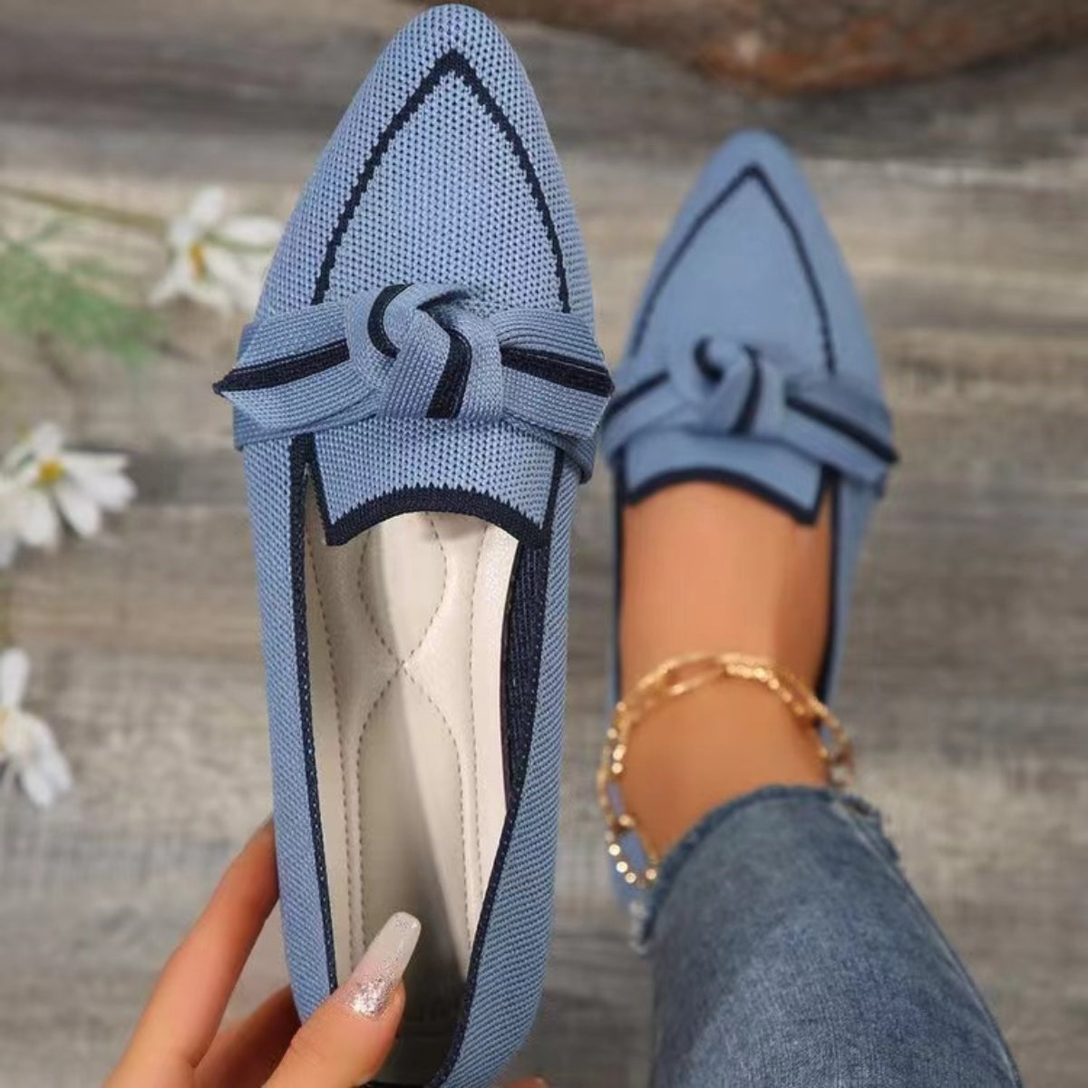 Brie Bow Contrast Trim Point Toe Loafers