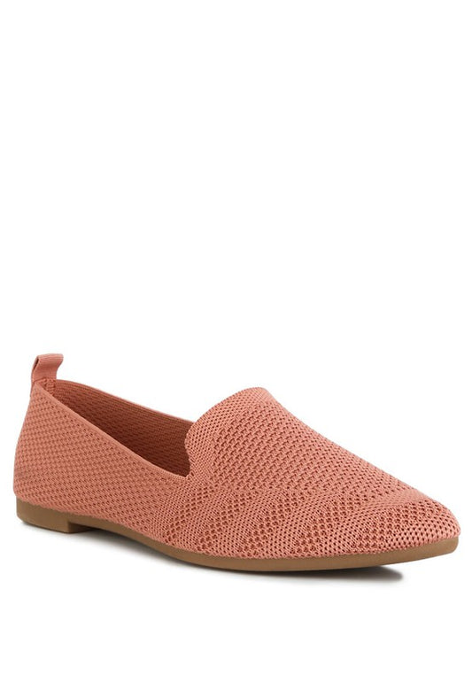 Akili Knit Textile Solid Flats in pink, stylish front angle view