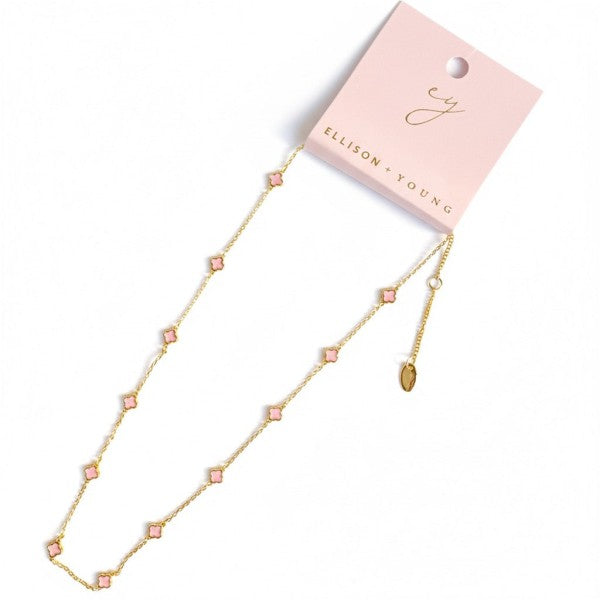 Petite Colored Clover Necklace featuring 18K gold plated brass chain.