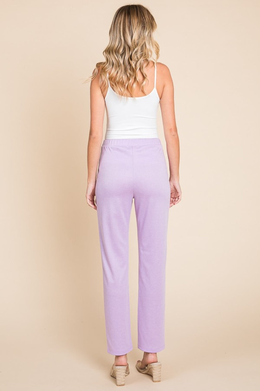 Karisa Pin Tuck Detail Slim Pants - Lilac, Textured Fabric, Slim Fit