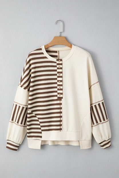 Front of Ariana Stripe Stitched Oversized Sweatshirt on hanger