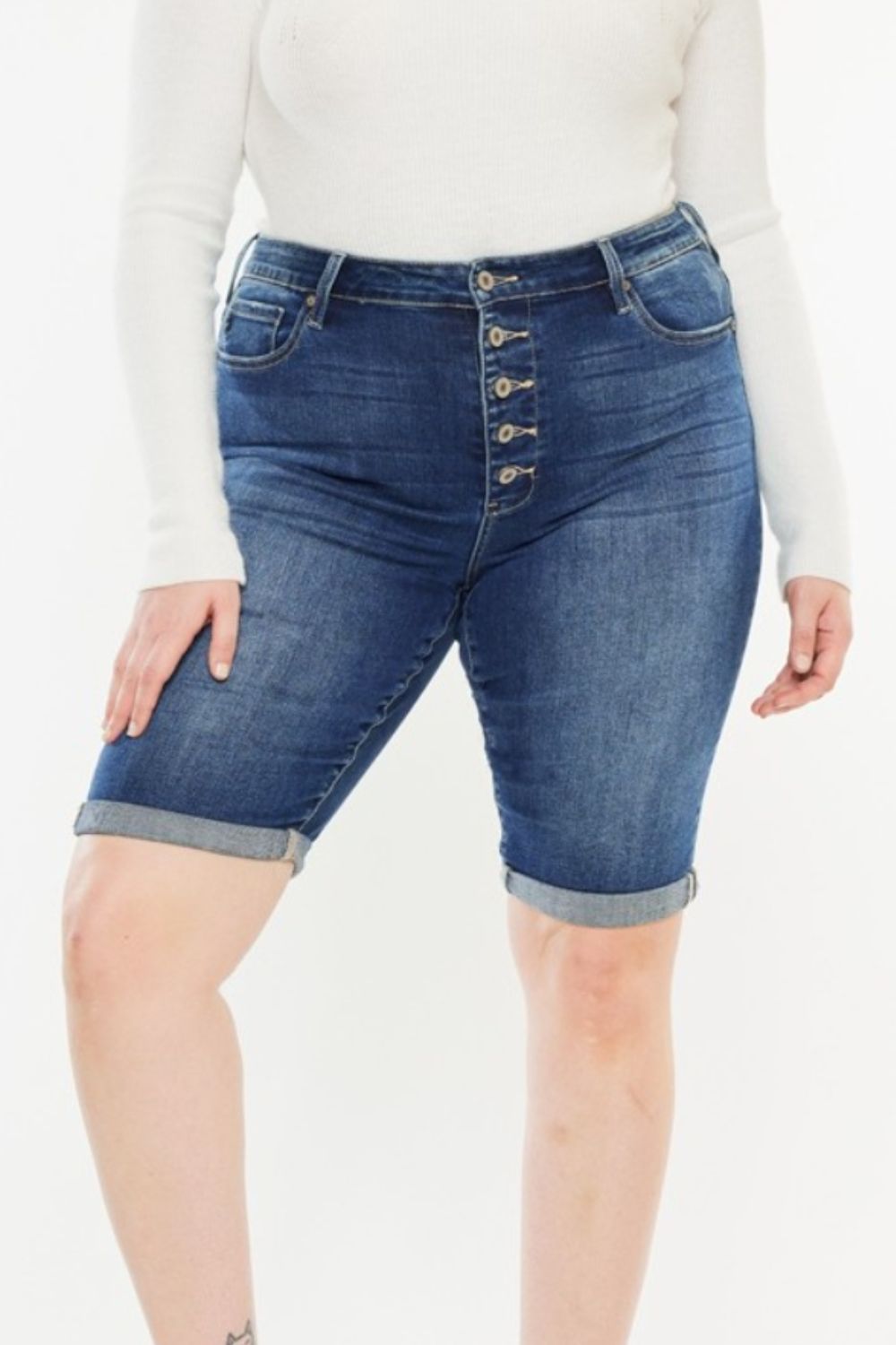 Yvette Full Size Cat's Whiskers Button Fly Denim Shorts by Kancan