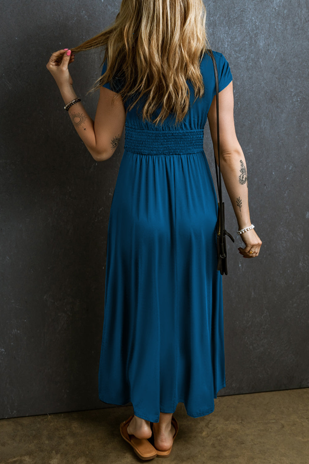 Sequoia Smocked V-Neck Maxi Dress – Boho in Peacock Blue