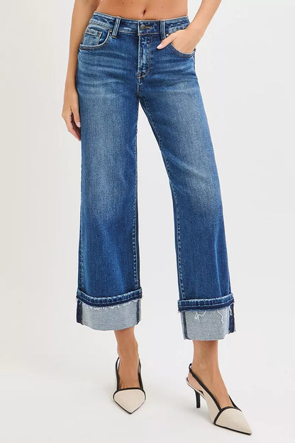 Vera Mid Rise Straight Jeans front view with dark wash and straight-leg fit.