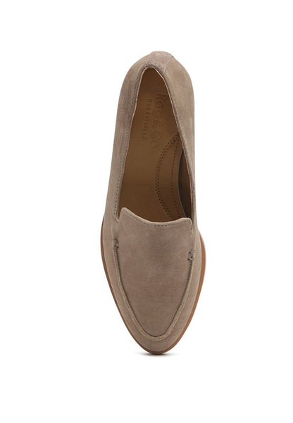 Rag Company Taupe Suede Loafers Anna – soft leather slip-ons top view close-up