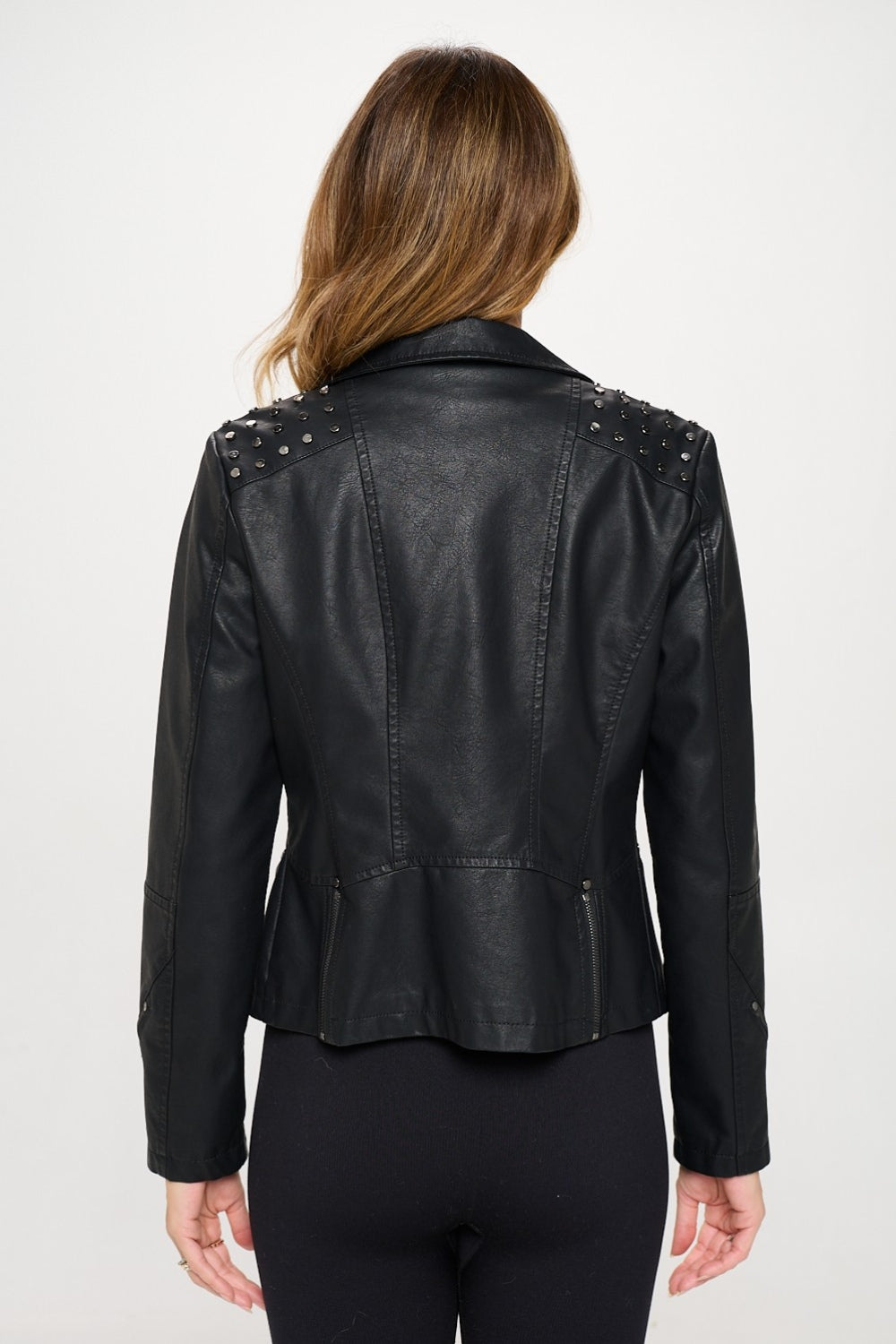 Tess Studded Classic Moto Faux Leather Jacket