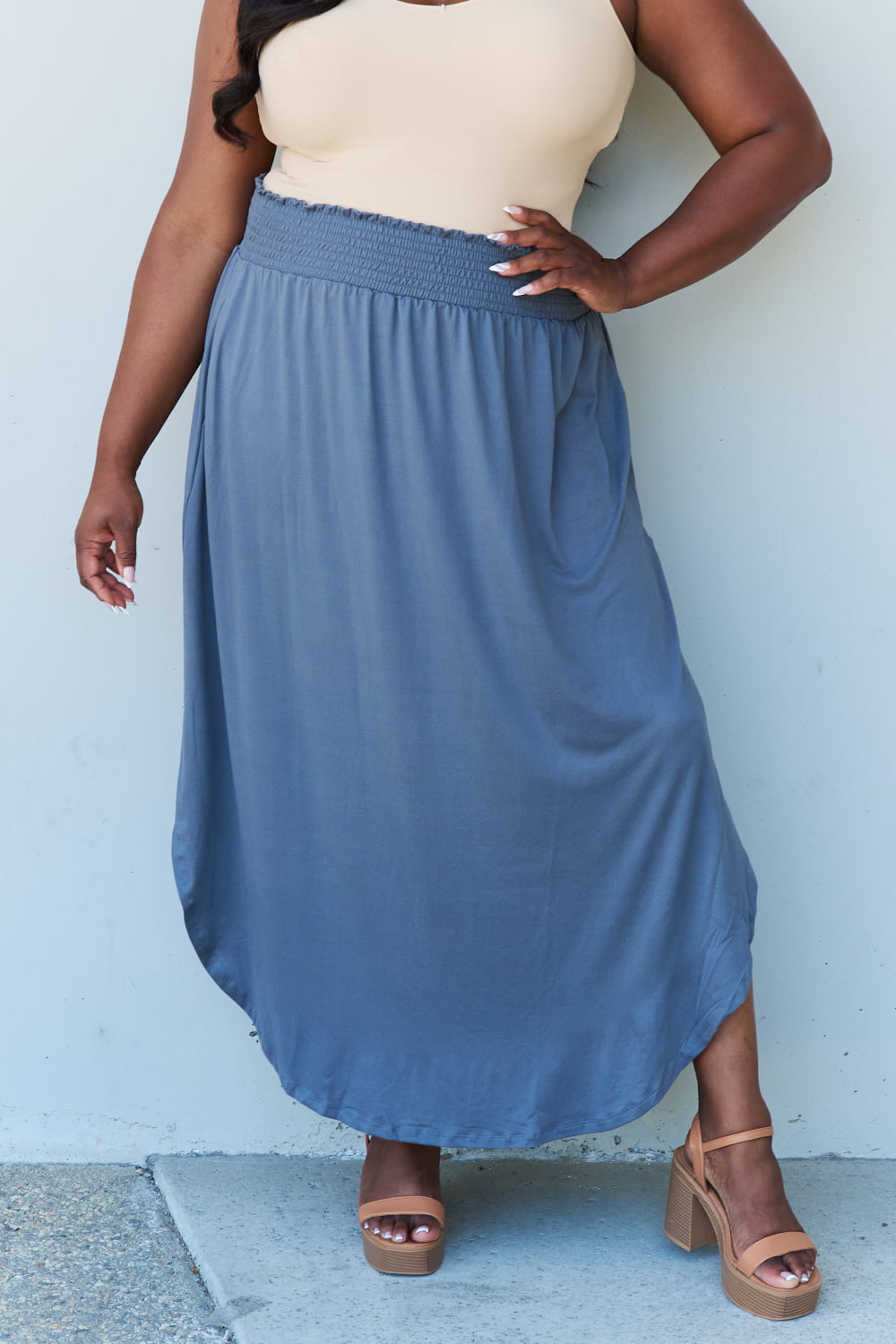 Bexley High Waist Scoop Hem Maxi Skirt