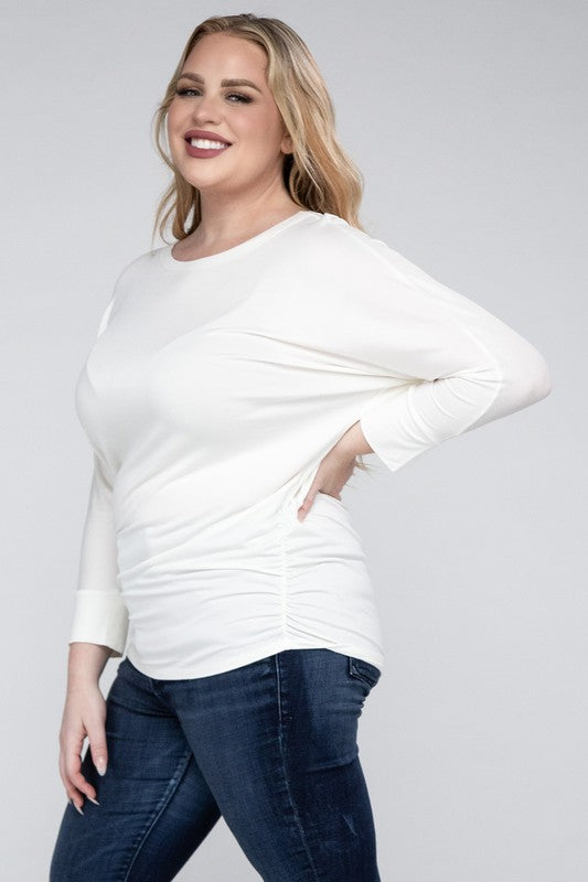 Hannah Curvy Plus Luxe Rayon Boat Neck 3/4 Sleeve Top