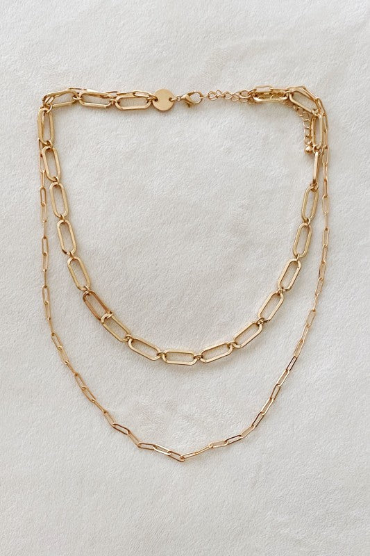 Flat lay of Big & Small Double Chain Link Necklace showing clasp and extender