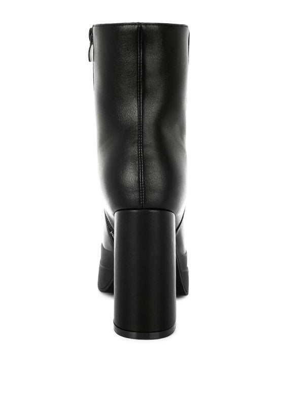 Back view of Baltese Platform Boots with sturdy 4-inch heel design.