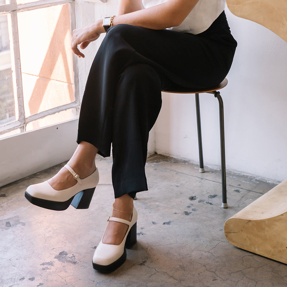 Outfit styling featuring Matilda Platforms by Matisse with feminine Mary Jane shape.