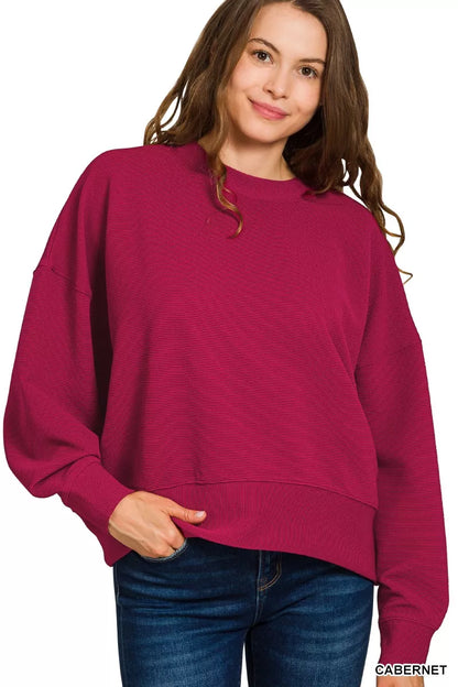 Jenny Cabernet ribbed lounge set - front view of top.