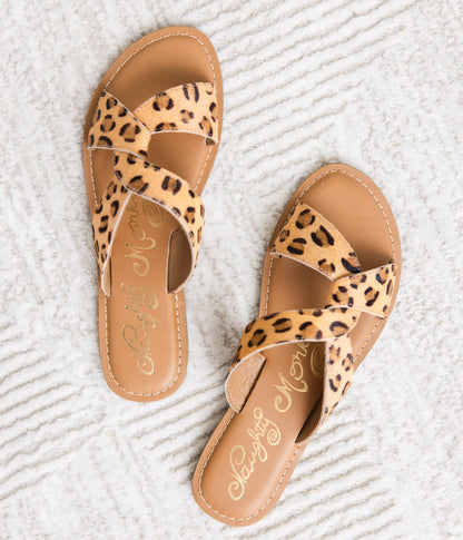 Conga Sandal by Naughty Monkey - Leopard Print, Knotted Slide, Leather Footbed