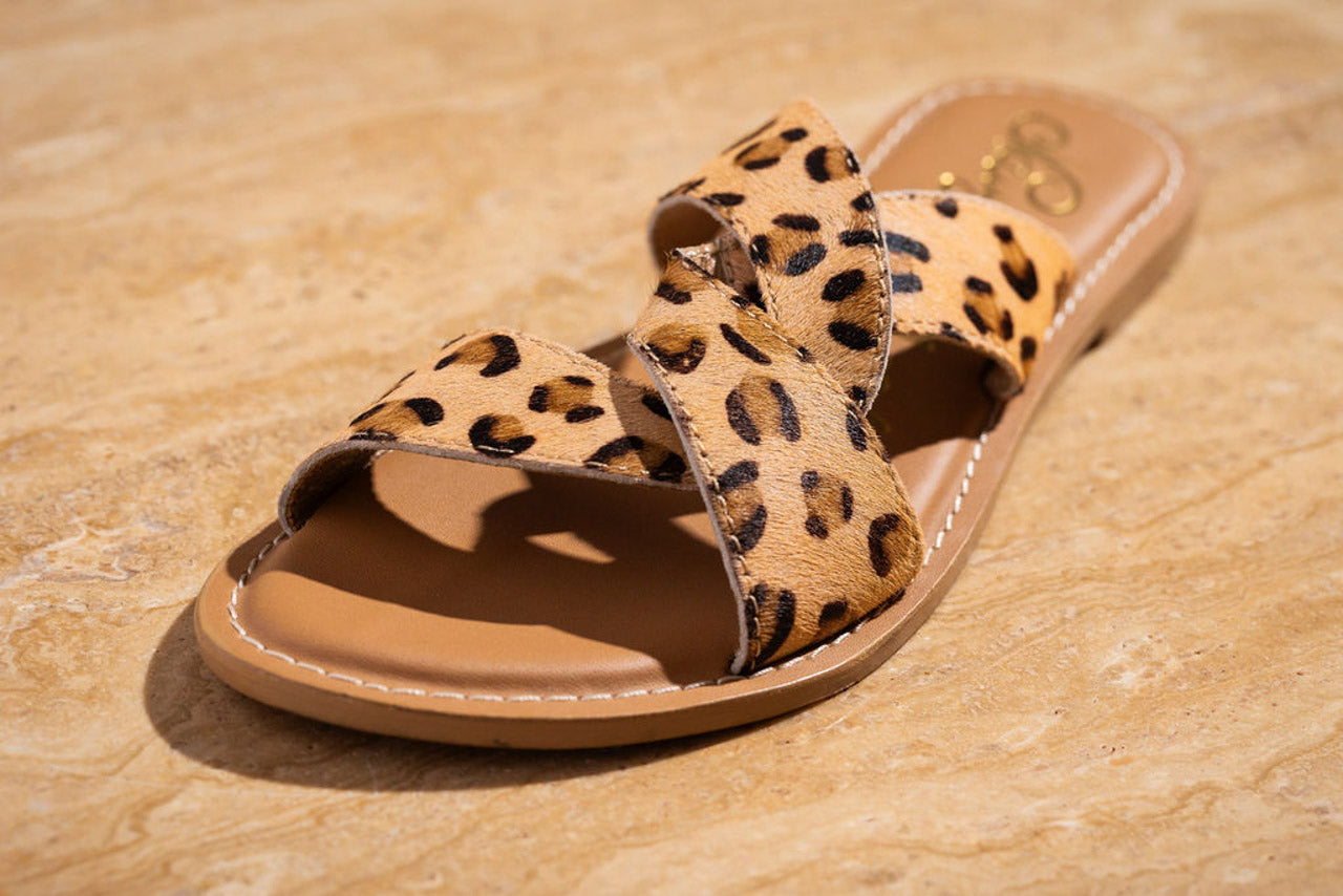 Conga Sandal by Naughty Monkey - Leopard Print, Knotted Slide, Leather Footbed