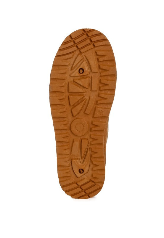 Mayfield Buckle Strap Fur Slip-Ons tan bottom view with anti-skid lug sole