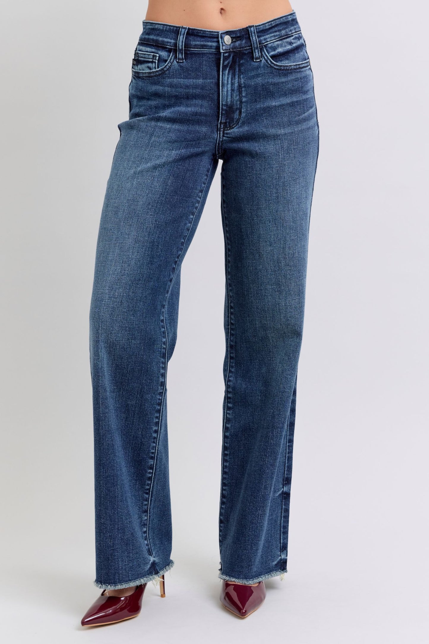 Faye Raw Hem Mid Rise Jeans by Judy Blue