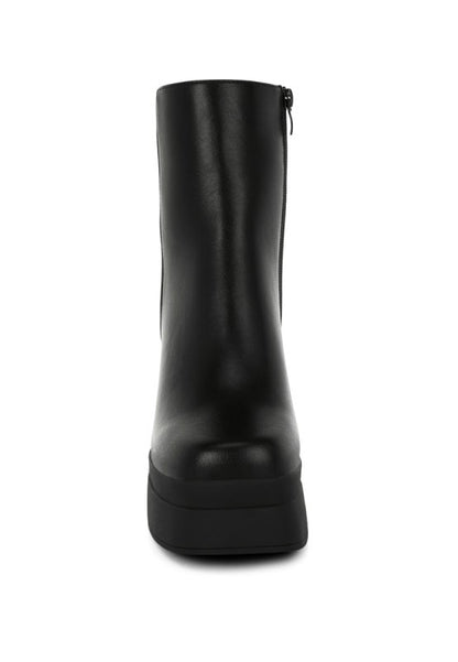 Front view of Baltese Black Boots with square toe and tall block heel.