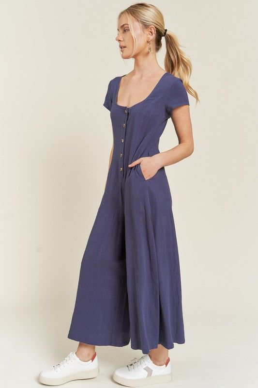 Seona Linen Button Down Jumpsuit (Plus)