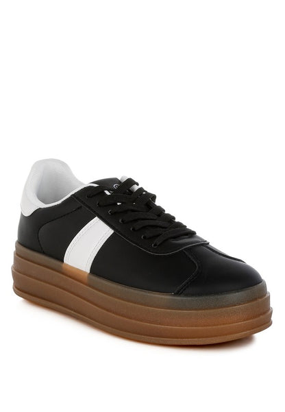 Lorene Knockout Sneakers - Chunky Flatform, Vegan Leather, Lace-Up