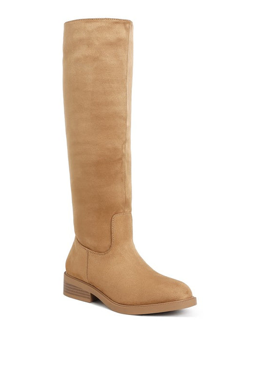 Chiru Round Toe Microfiber Calf Boots taupe front angle view