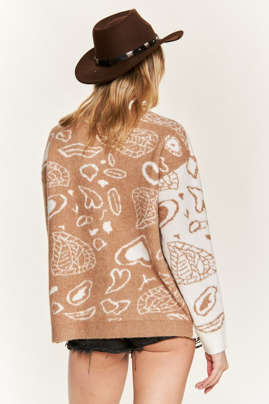 Dafni Heart Paisley Cardigan - Plus SIze, Color Block, Oversized Fit, Drop Shoulder