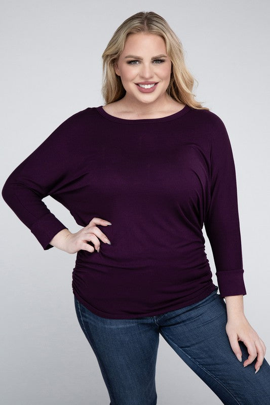 Hannah Curvy Plus Luxe Rayon Boat Neck 3/4 Sleeve Top