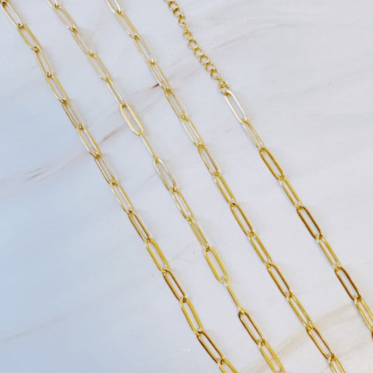 Over Your Heart Dainty Link Chain Necklace flat lay close up showing elongated gold links