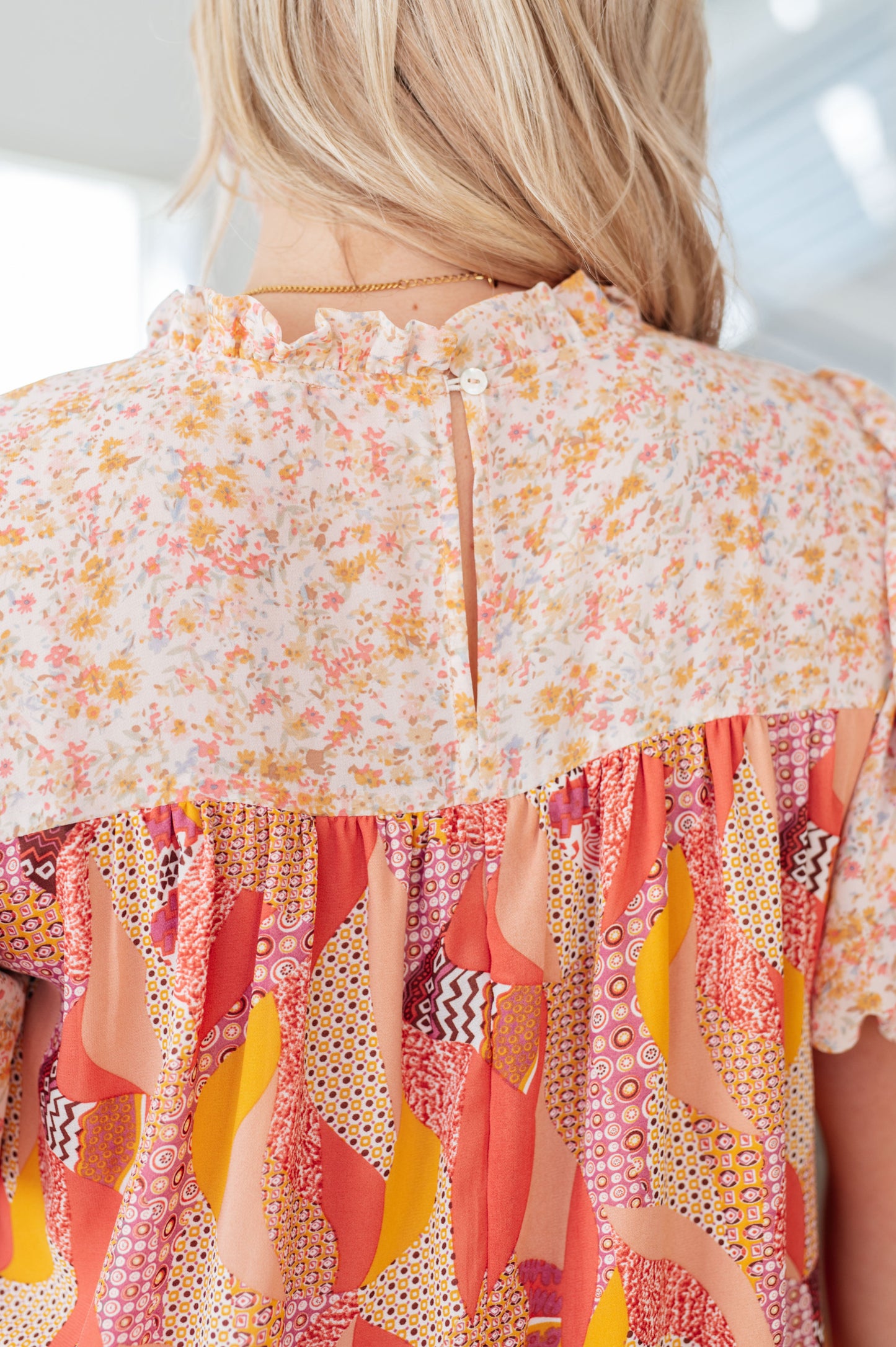 Frida Mixed Floral Top in Peach