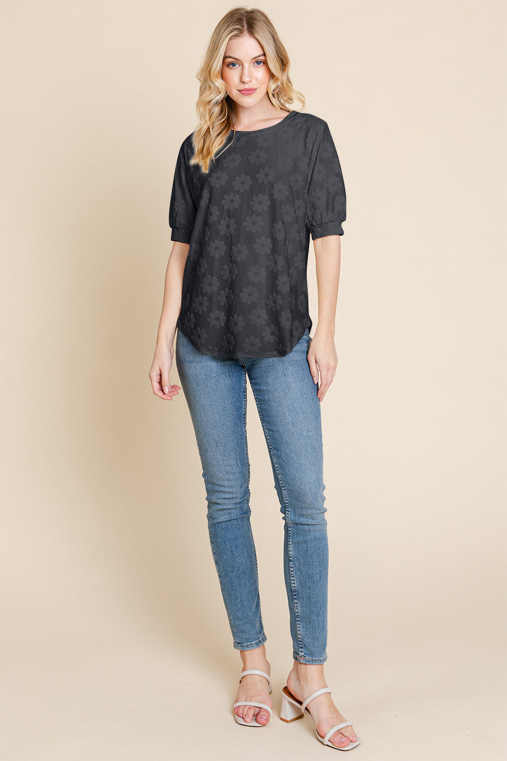 Raven Textured Floral Pattern Top