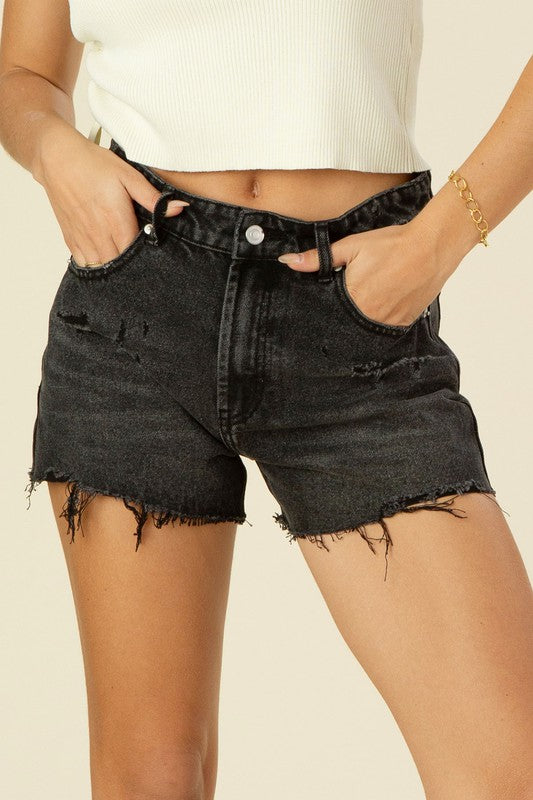 Balba Black Distressed Denim Shorts