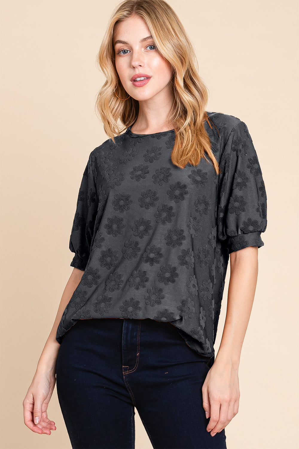 Raven Textured Floral Pattern Top