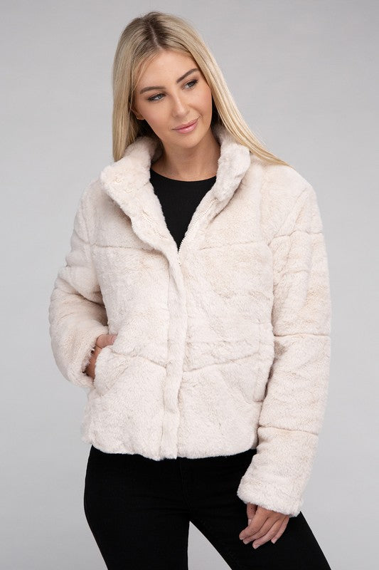 Tanvi Fluffy Zip-Up Sweater Jacket