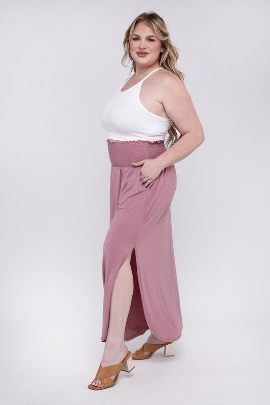 Maren Curvy Plus Smocked Waist Side Slit Maxi Skirt