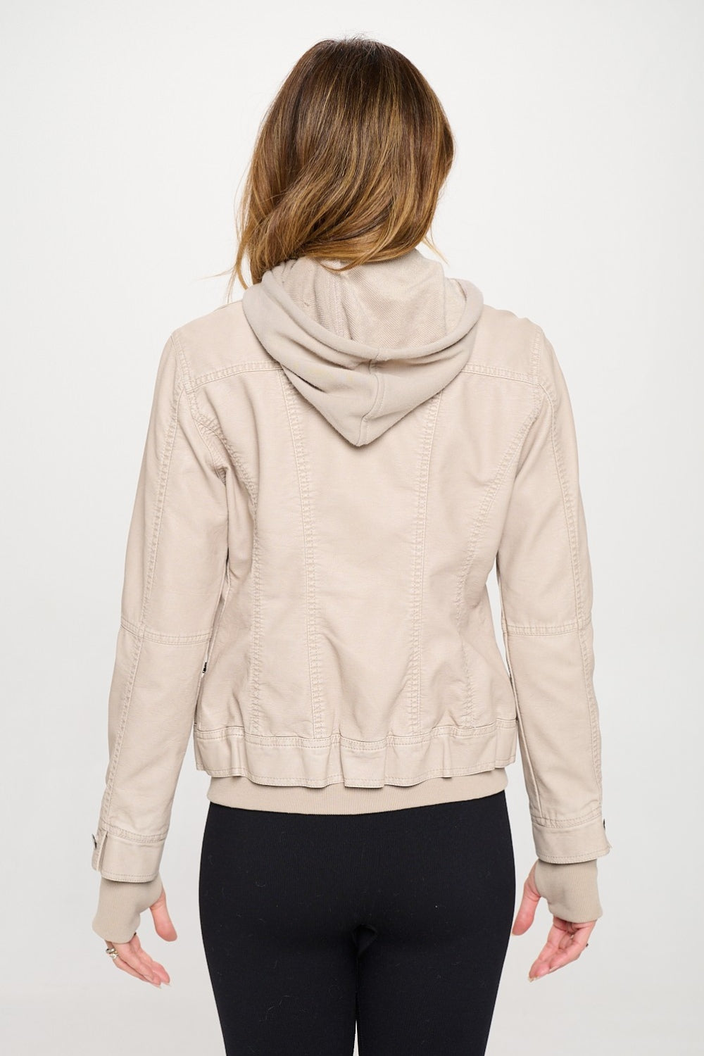 Maxine Double Zip Hooded Long Sleeve Jacket In Cream