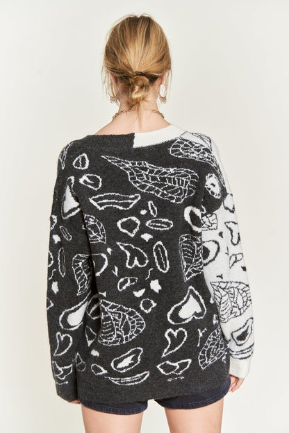 Dafni Heart Paisley Cardigan - Plus SIze, Color Block, Oversized Fit, Drop Shoulder