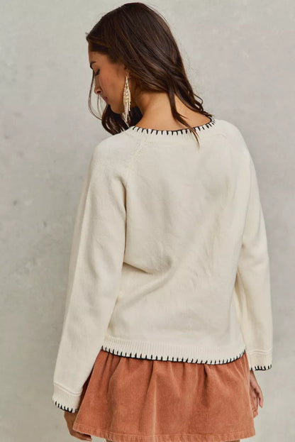 Back view of Dolly Horse Knit Sweater Top showing ivory knit texture.