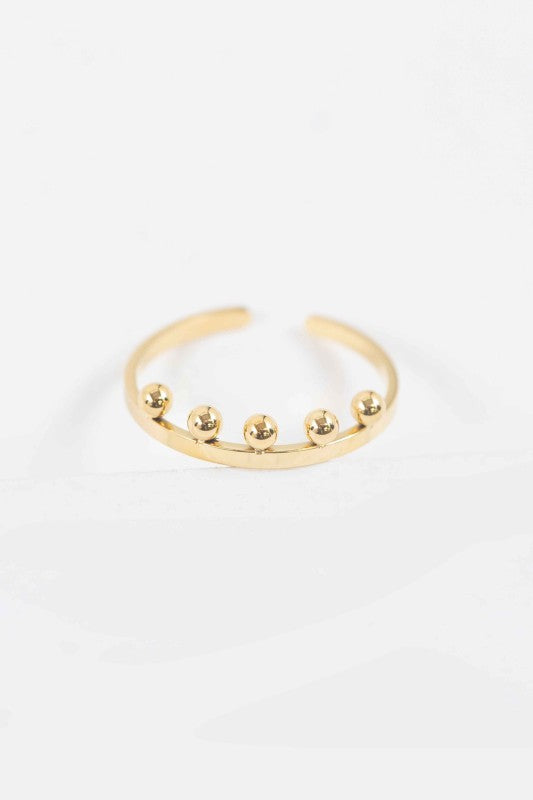 Bump Adjustable Ring gold band with five ball charms top view