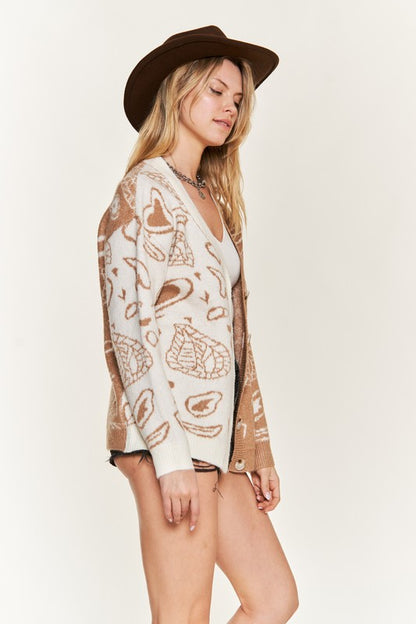 Dafni Heart Paisley Cardigan - Plus SIze, Color Block, Oversized Fit, Drop Shoulder
