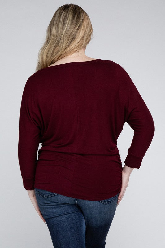 Hannah Curvy Plus Luxe Rayon Boat Neck 3/4 Sleeve Top