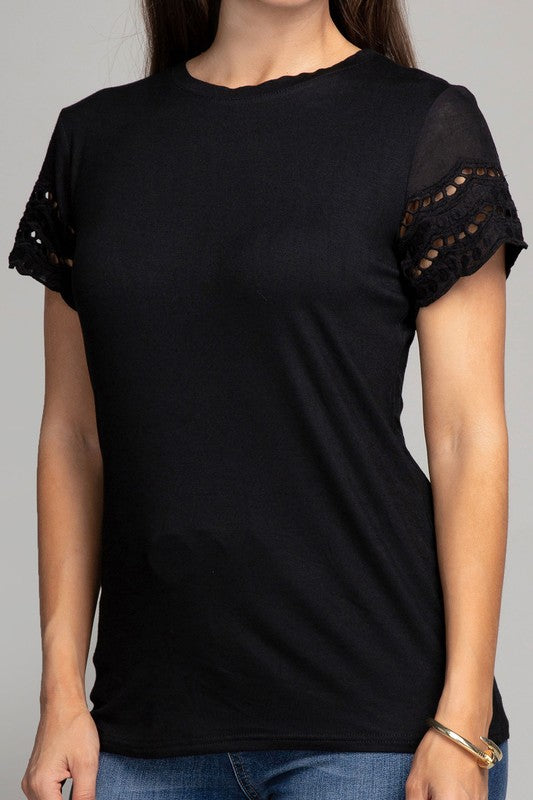 Elaina Embroidered Eyelet Sleeve Tee