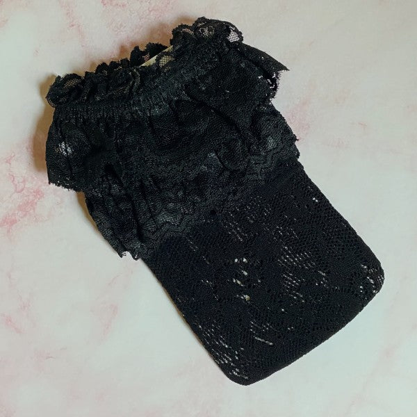 Folded black 80’s Lace Socks highlighting vintage lace ankle detail and stretch design.