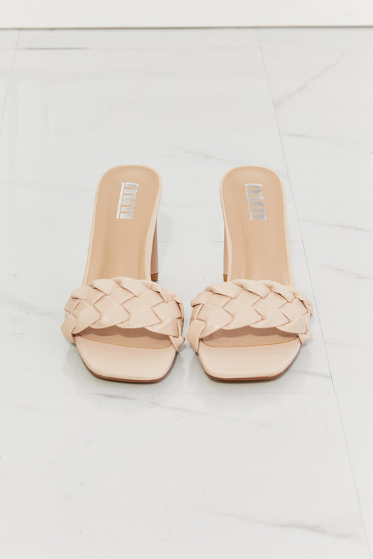 Dahlia Top of the World Braided Block Heel Sandals in Beige