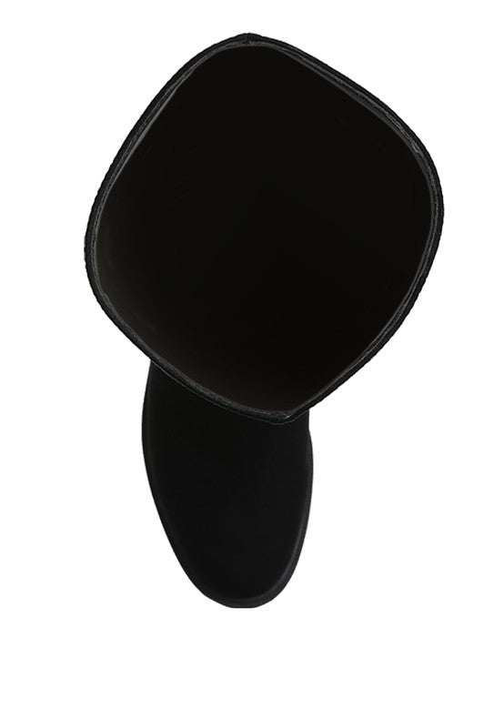 Chiru Round Toe Microfiber Calf Boots black top view of shaft opening