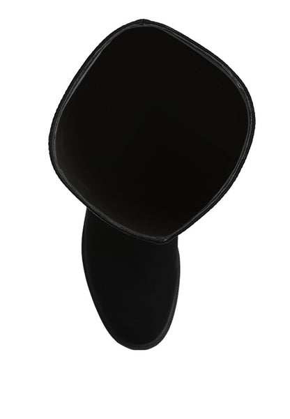 Chiru Round Toe Microfiber Calf Boots black top view of shaft opening