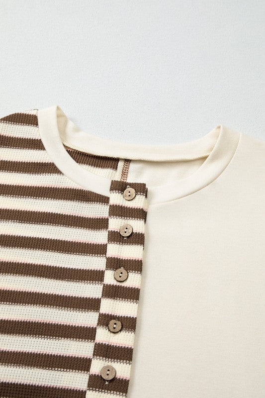 Close up of Ariana Stripe Stitched Oversized Sweatshirt fabric and stitching details