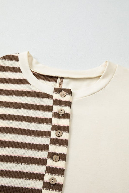 Close up of Ariana Stripe Stitched Oversized Sweatshirt fabric and stitching details