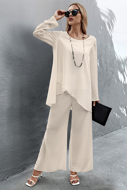 Front angle view of Nikita Two Piece Set highlighting flowy wide leg pants