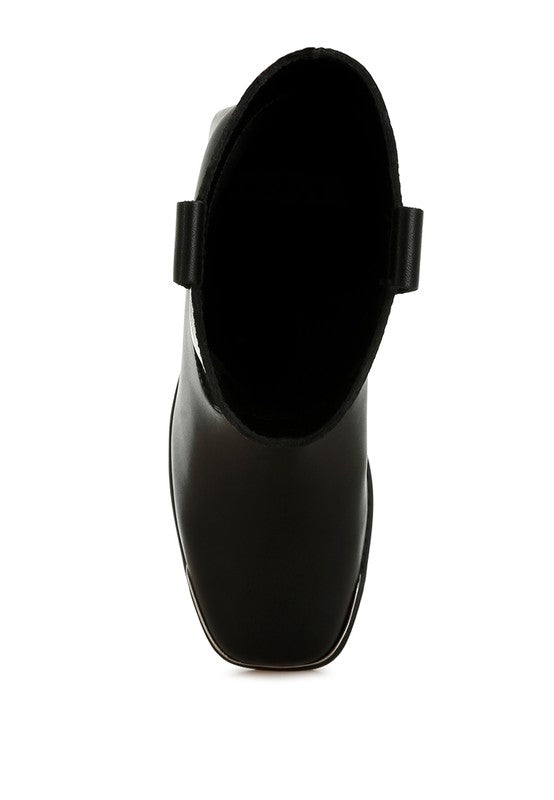 Overhead view of Iliad Leather Ankle Boots showing structured opening and square toe shape.